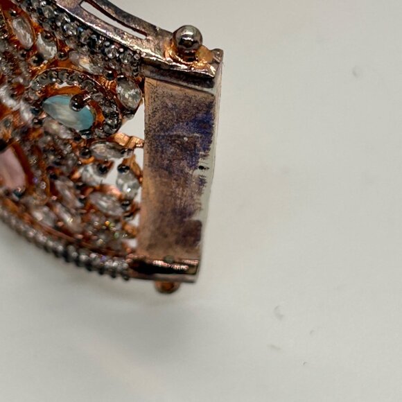 Vintage Filigree Hinge Bracelet Rose Gold-tone Rhinestones Safety Clasp - Picture 12 of 16